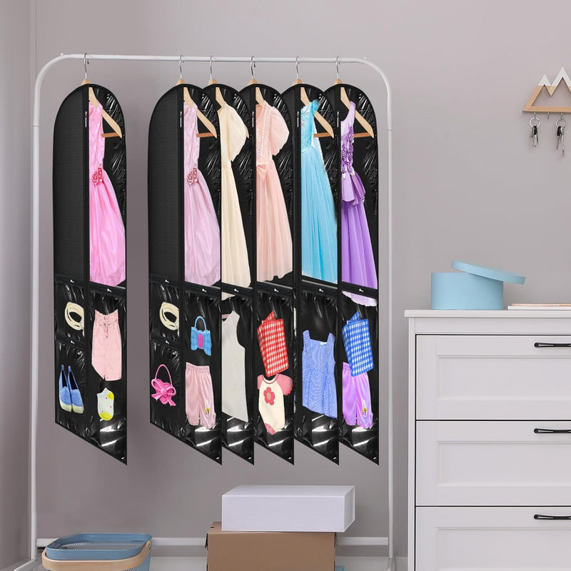 Dance & Costume Garment Bag Set – 5-Pack with Clear Pockets & Fold Loop