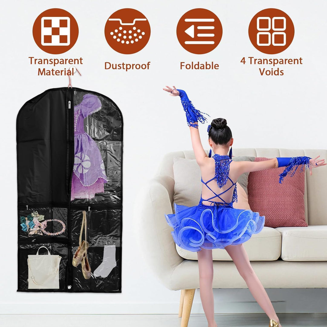 Dance & Costume Garment Bag Set – 5-Pack with Clear Pockets & Fold Loop