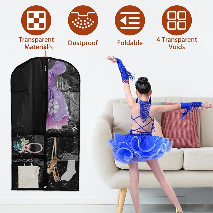 Dance & Costume Garment Bag Set – 5-Pack with Clear Pockets & Fold Loop