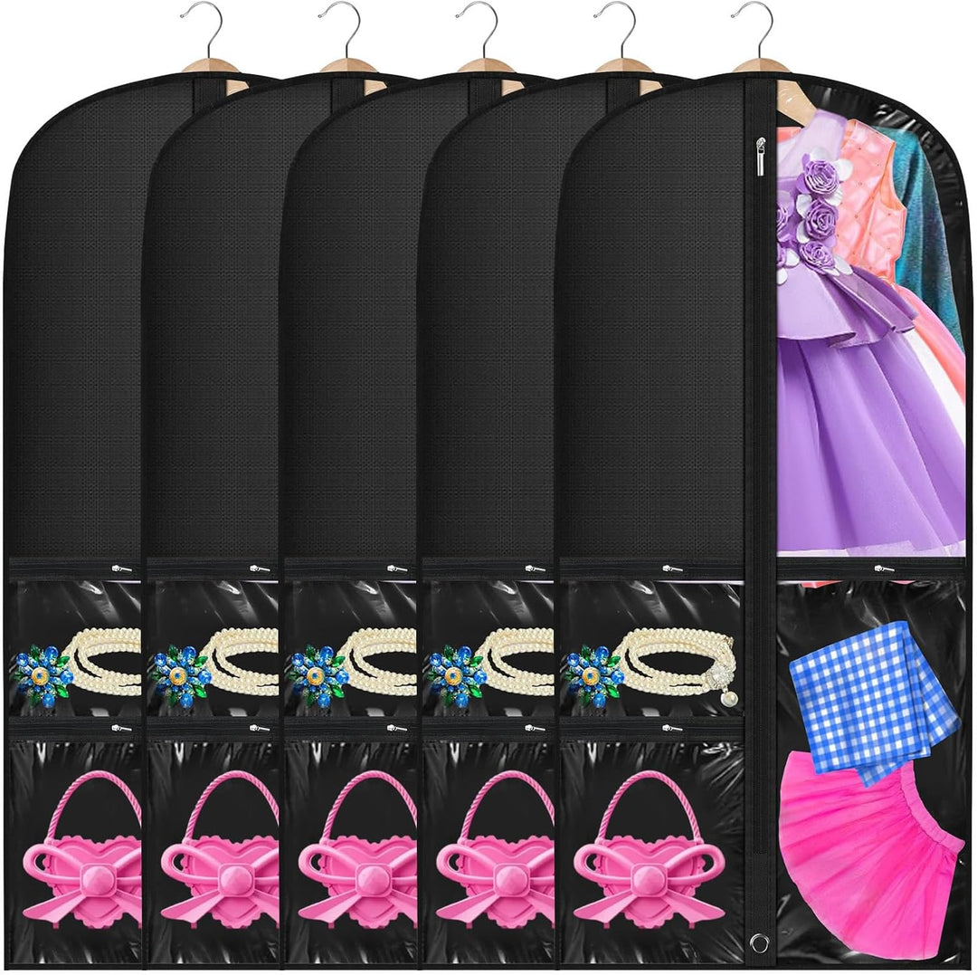 Dance & Costume Garment Bag Set – 5-Pack with Clear Pockets & Fold Loop