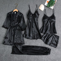 5-Piece Satin Sleep Set with Lace for Women – Liora-Black-M-State of Style
