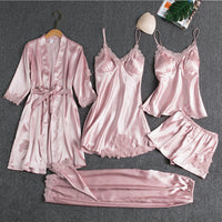 5-Piece Satin Sleep Set with Lace for Women – Liora-Pink-M-State of Style