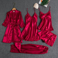 5-Piece Satin Sleep Set with Lace for Women – Liora-Red-M-State of Style