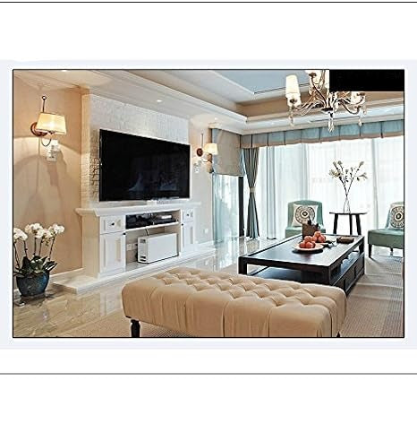 Sample camera view of a bright living room with a wall-mounted television, bench and coffee table 6