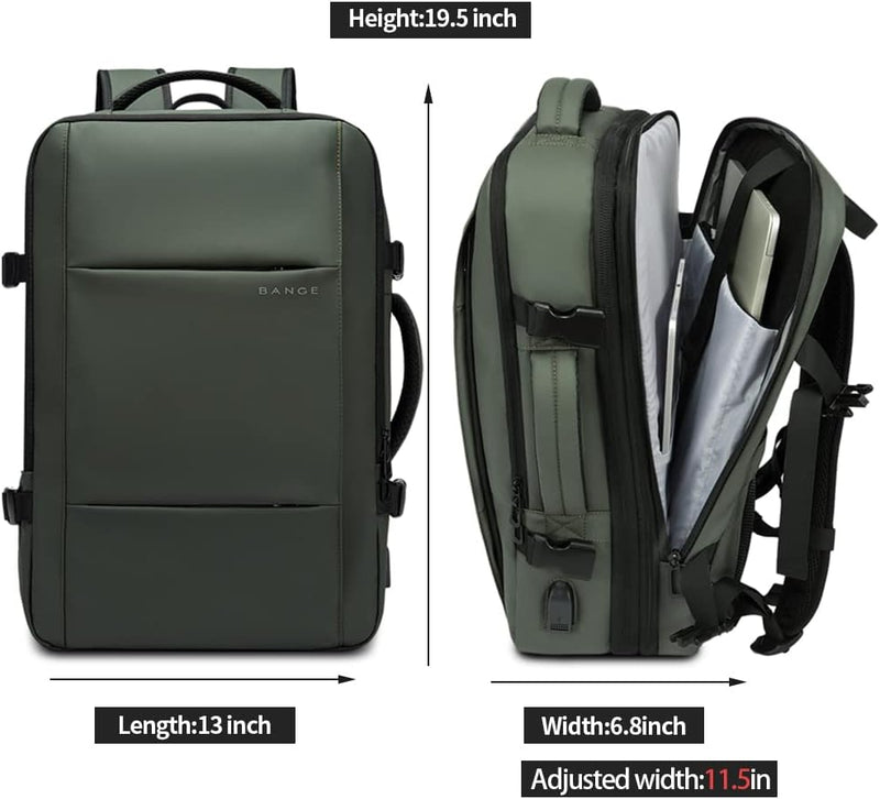 Expandable 26–45L Waterproof Travel Backpack with Laptop Sleeve & Duffle Carry