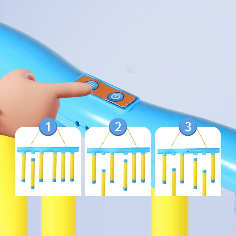 Electronic reaction game with falling bars and speed settings.