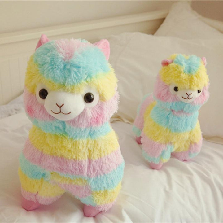 Soft plush rainbow alpaca cuddly toy for babies & toddlers