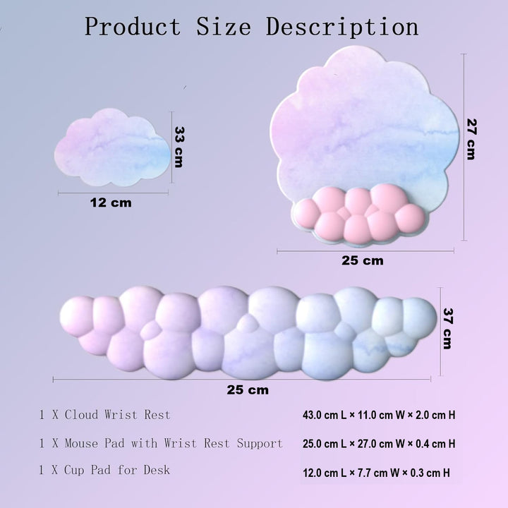 Cloud-Shaped Ergonomic Wrist Rest Set with Mouse Pad & Coaster – Zeyora