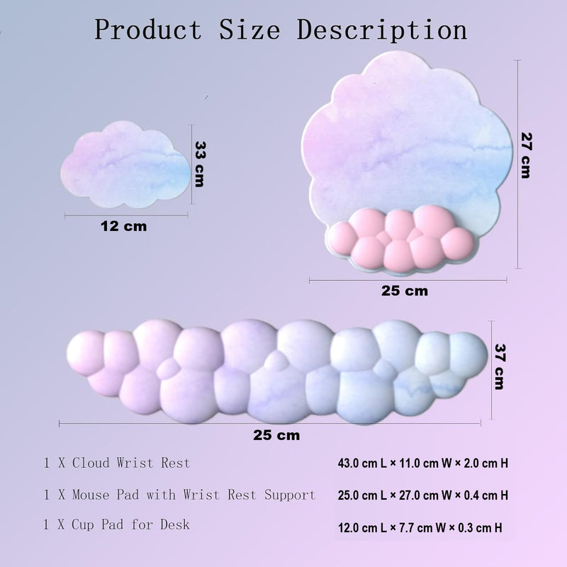 Cloud-Shaped Ergonomic Wrist Rest Set with Mouse Pad & Coaster – Zeyora