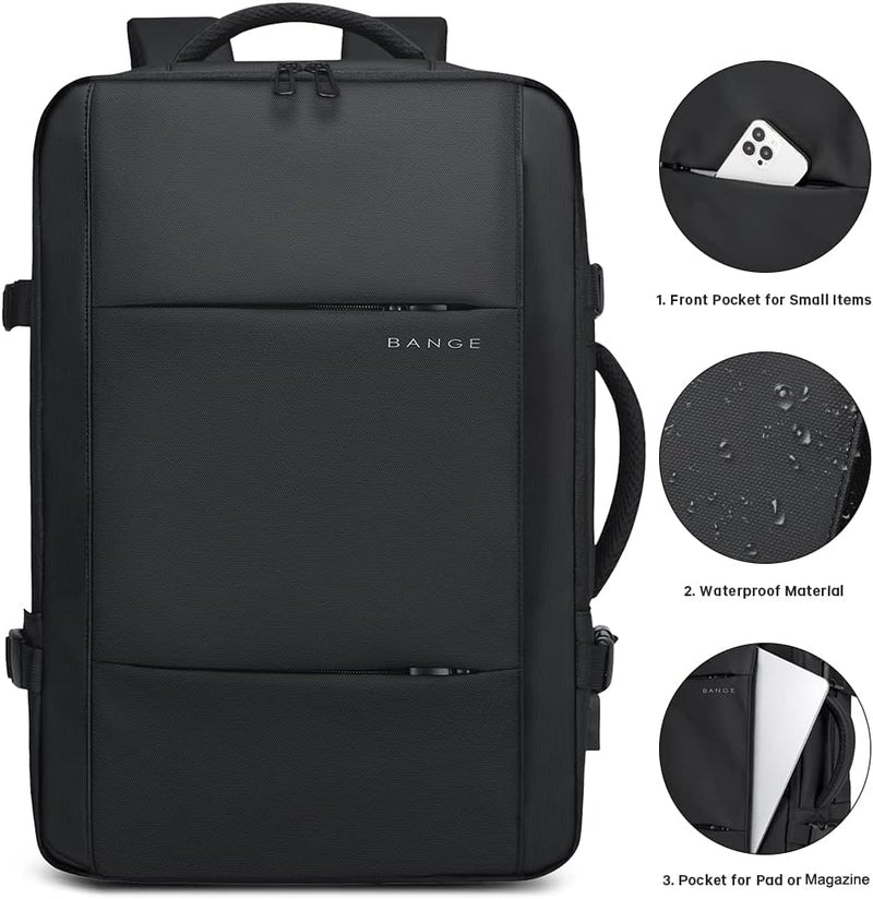 Expandable 26–45L Waterproof Travel Backpack with Laptop Sleeve & Duffle Carry