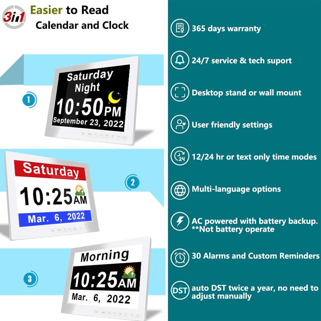 7-Inch Digital Calendar Day Clock with 19 Reminders – Claryon