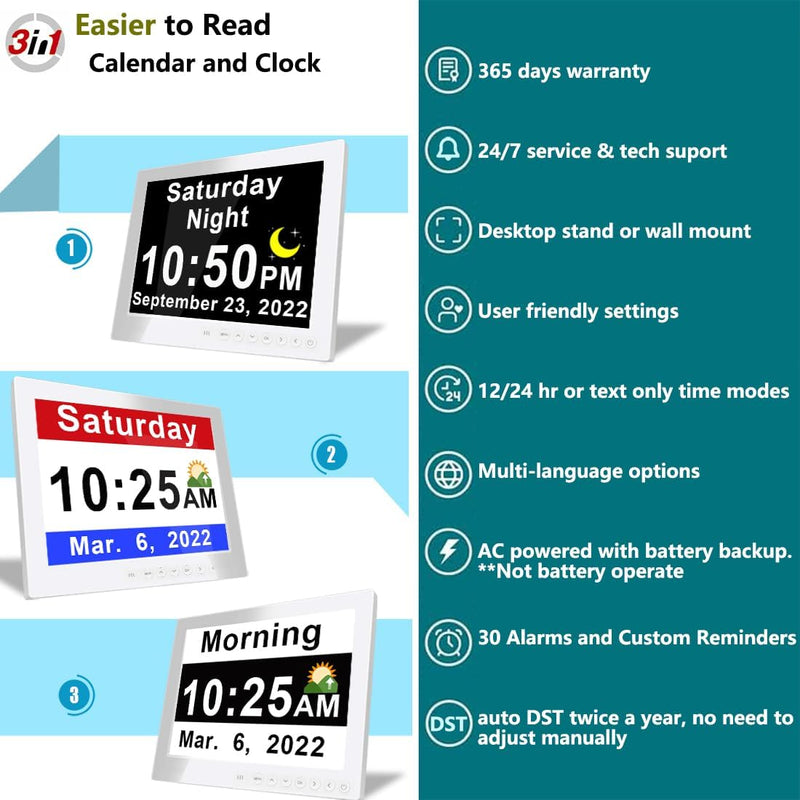 7-Inch Digital Calendar Day Clock with 19 Reminders – Claryon