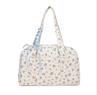 Bow Duffle Bag – Large Canvas Weekender with Ribbon Accent – Floria