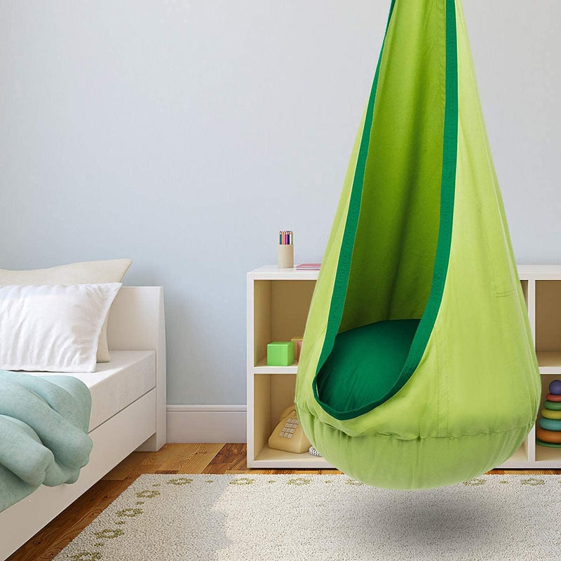 Children's hanging chair with inflatable cushion for indoor and outdoor use