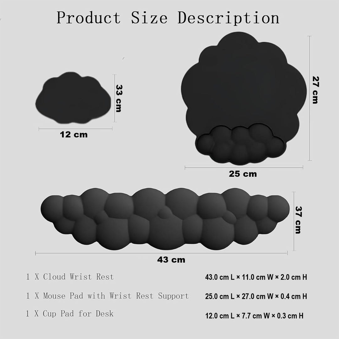 Cloud-Shaped Ergonomic Wrist Rest Set with Mouse Pad & Coaster – Zeyora