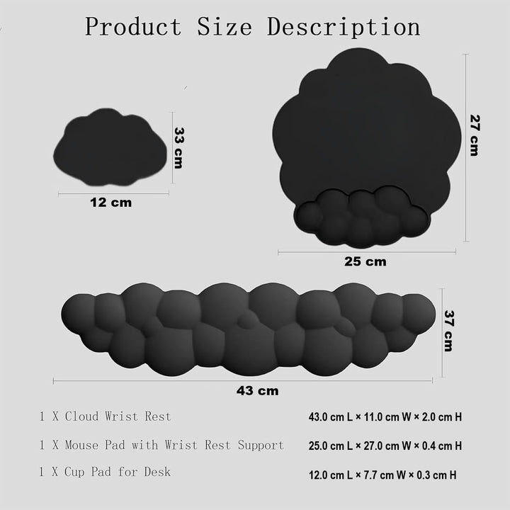 Cloud-Shaped Ergonomic Wrist Rest Set with Mouse Pad & Coaster – Zeyora