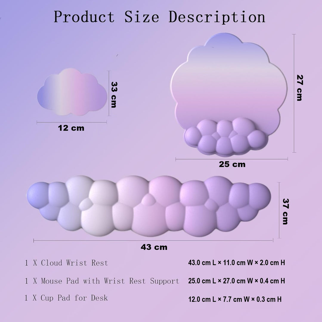 Cloud-Shaped Ergonomic Wrist Rest Set with Mouse Pad & Coaster – Zeyora