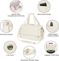 Women’s Weekender Duffel with USB Charging, Shoe Compartment & Wet Pocket