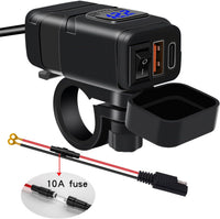 Motorcycle USB & Type-C Fast Charger with Voltmeter – Drayvik