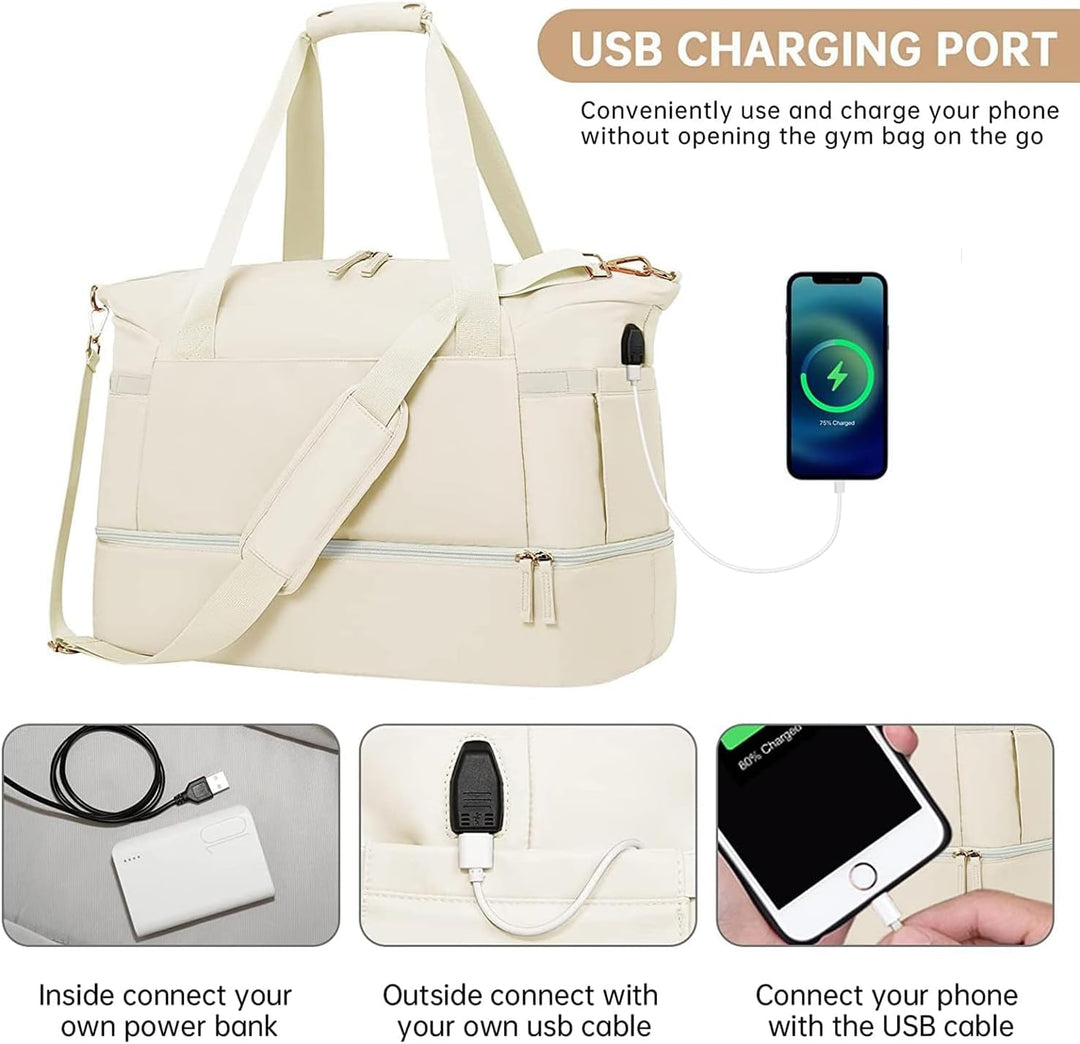 Women’s Weekender Duffel with USB Charging, Shoe Compartment & Wet Pocket