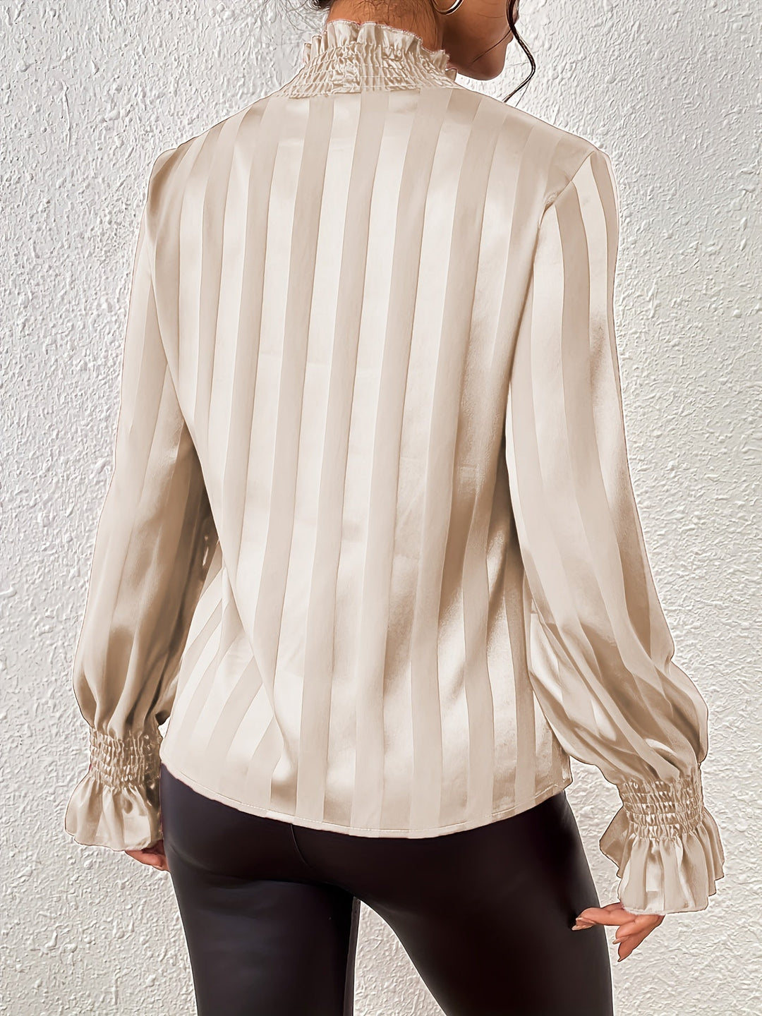 Satin Women's Blouse with Long Sleeves and Shirred Collar - Noëlle