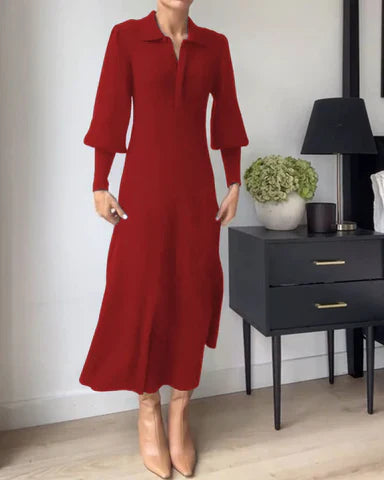 Knitted Midi Dress with Collar – Loranza