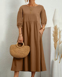 Midi dress with round neckline & lantern sleeves – Selina