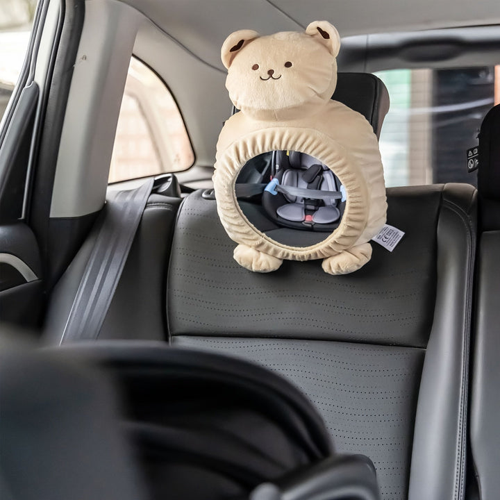 Back-seat mirror with bear motif for babies – Safe view of the back seat
