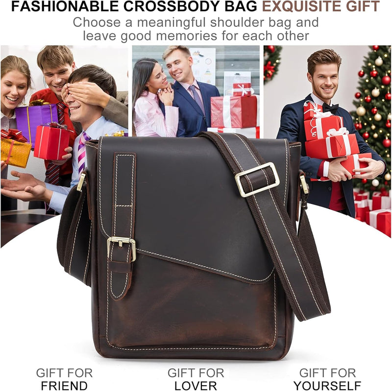 Vintage Leather Crossbody Messenger Bag for Men & Women