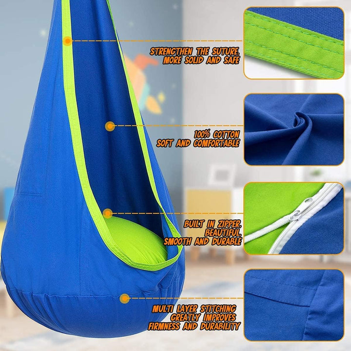 Children's hanging chair with inflatable cushion for indoor and outdoor use
