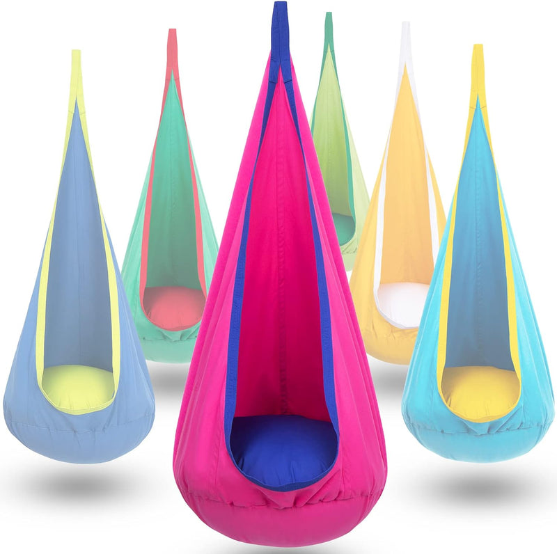 Children's hanging chair with inflatable cushion for indoor and outdoor use