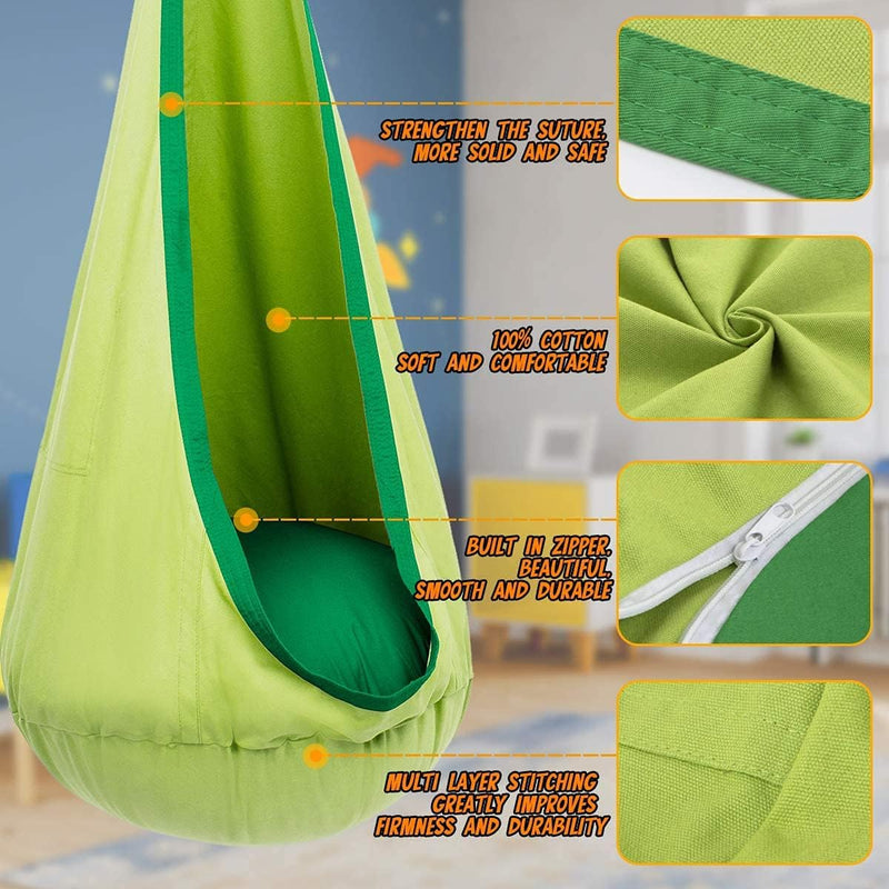 Children's hanging chair with inflatable cushion for indoor and outdoor use