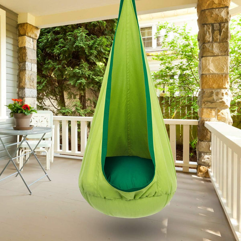 Children's hanging chair with inflatable cushion for indoor and outdoor use