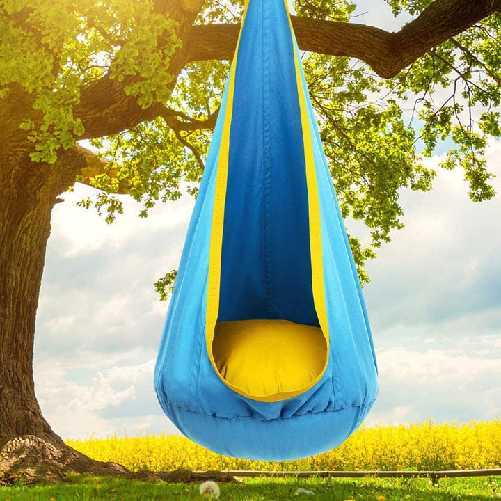 Children's hanging chair with inflatable cushion for indoor and outdoor use