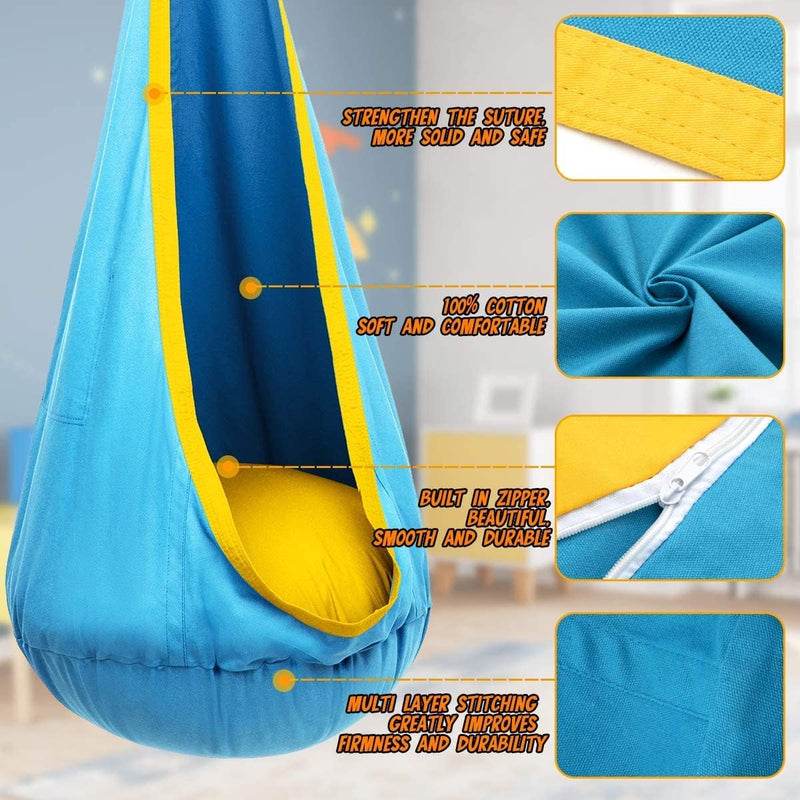 Children's hanging chair with inflatable cushion for indoor and outdoor use