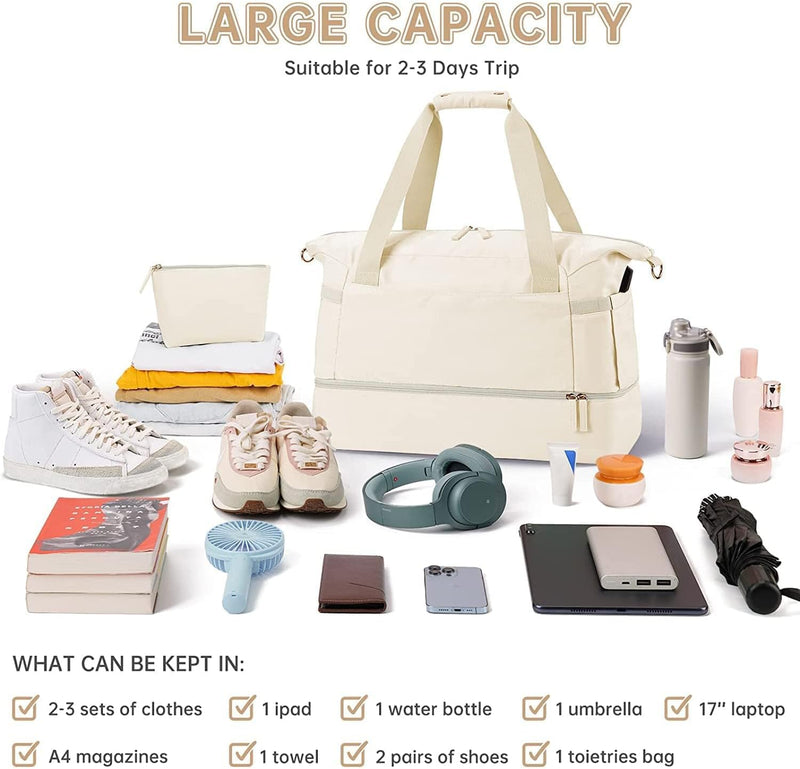 Women’s Weekender Duffel with USB Charging, Shoe Compartment & Wet Pocket
