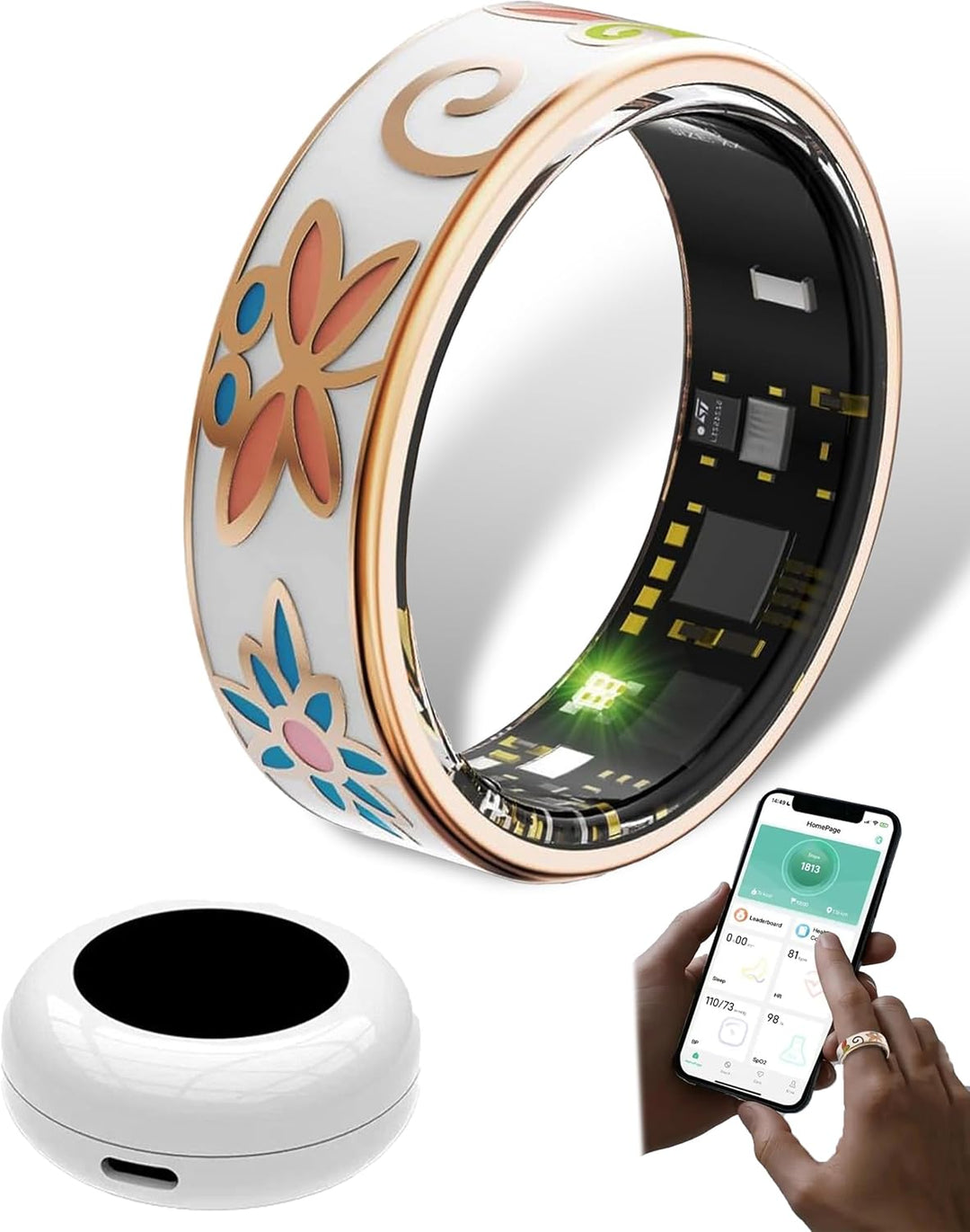Smart Enamel Wellness Ring – Fitness & Sleep Tracker for iOS & Android – Aurina