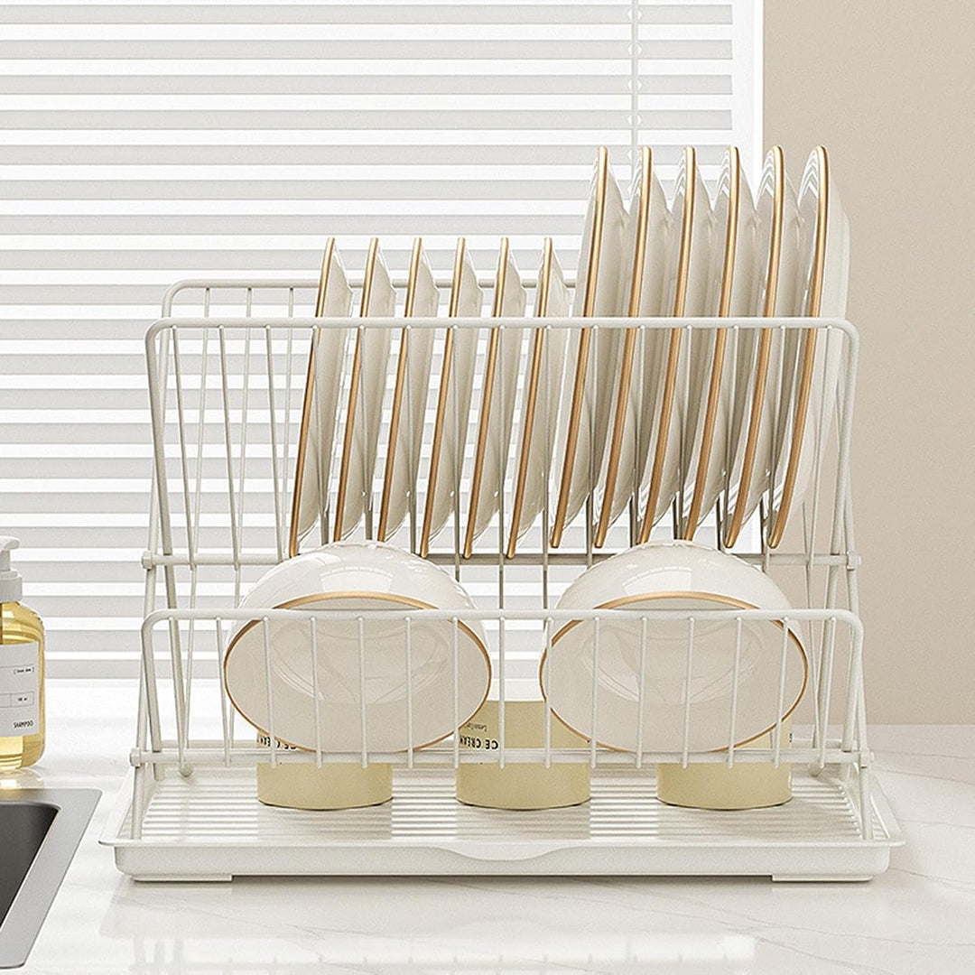 Folding Dish Drying Rack – 2-Tier Countertop Drainer with Detachable Tray – Kelvra