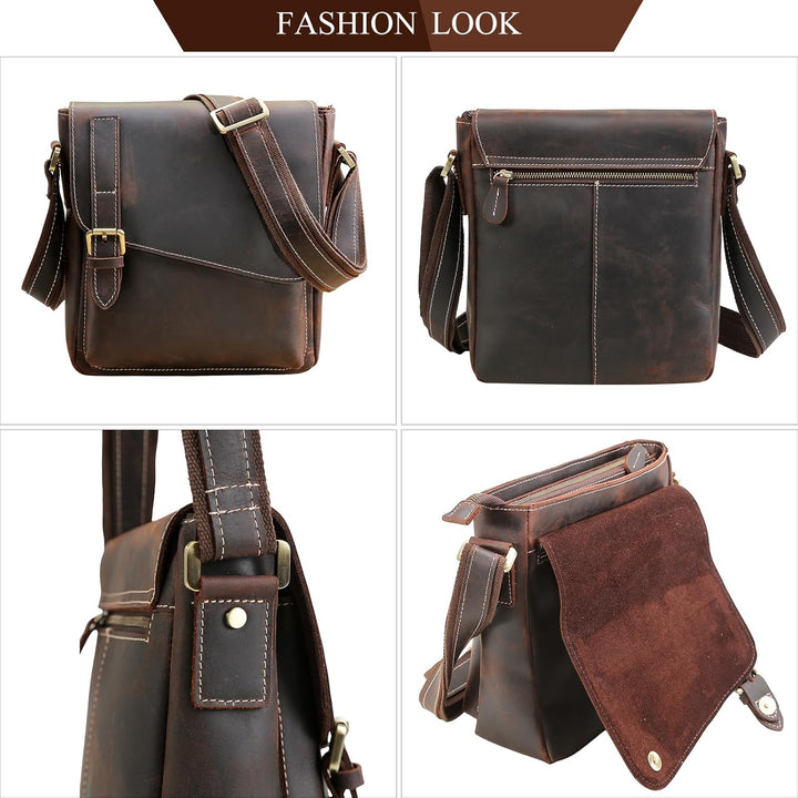 Vintage Leather Crossbody Messenger Bag for Men & Women