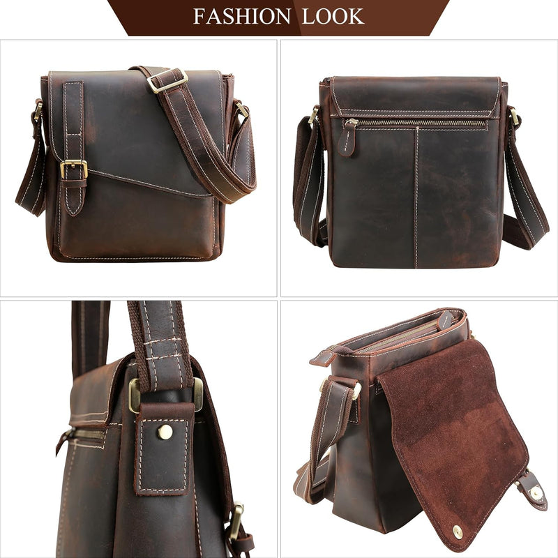 Vintage Leather Crossbody Messenger Bag for Men & Women