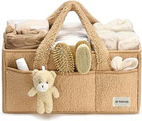 Baby Nappy Caddy Organizer – Plush Sherpa Storage Basket with Compartments – Elvoria
