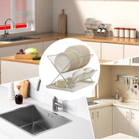 Folding Dish Drying Rack – 2-Tier Countertop Drainer with Detachable Tray – Kelvra