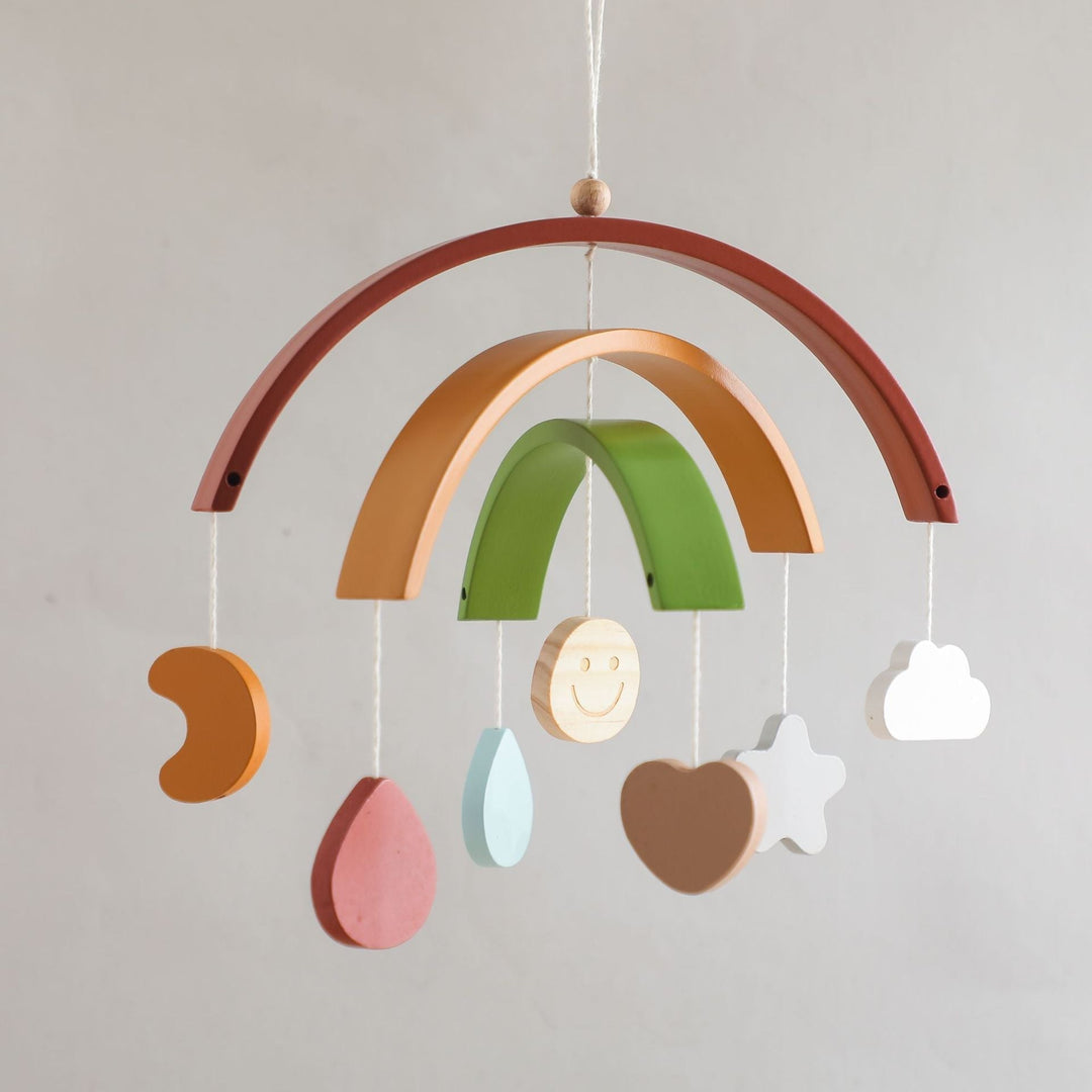 Sensory wooden mobile for babies with shapes and colour stimulation