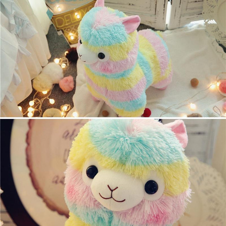 Soft plush rainbow alpaca cuddly toy for babies & toddlers