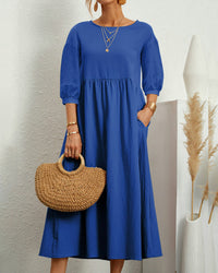 Midi dress with round neckline & lantern sleeves – Selina