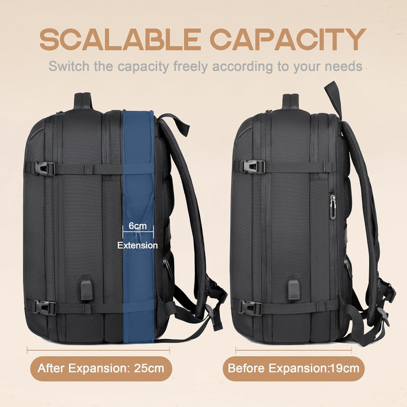 40L Expandable Waterproof Travel Backpack with USB Port & 17” Laptop Sleeve – AirVoyage