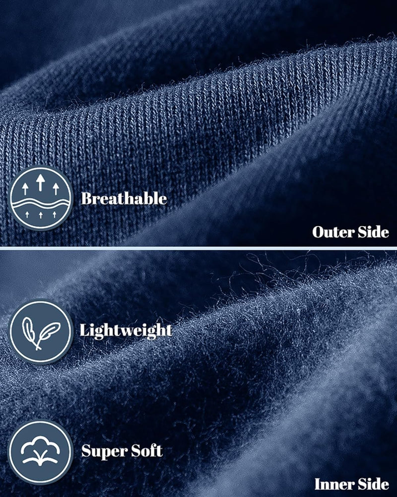 Close-up of the navy fabric, showing the smooth outer side and the soft fleecy inner side 6