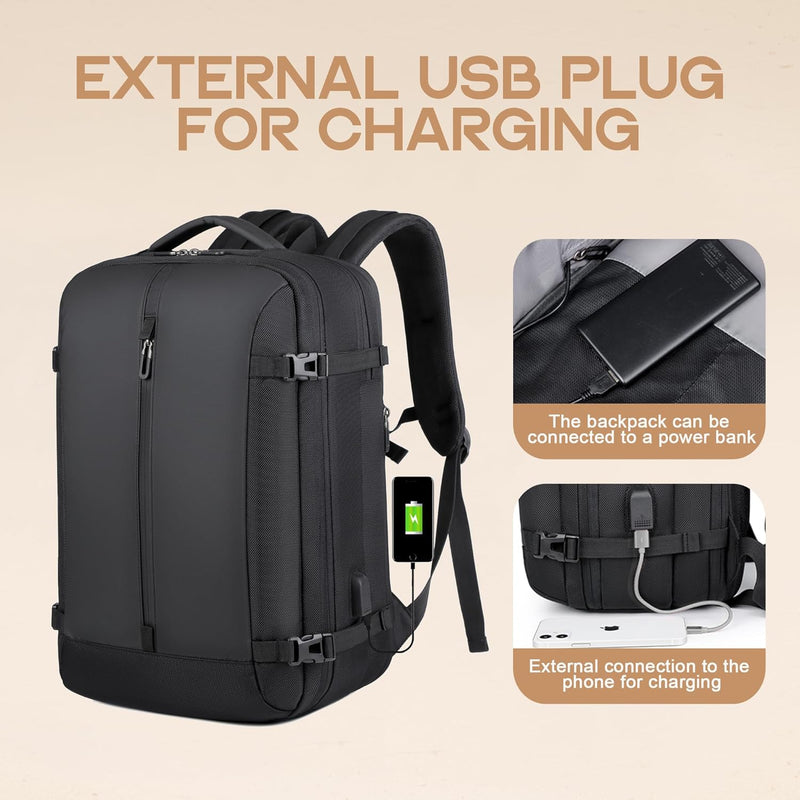 40L Expandable Waterproof Travel Backpack with USB Port & 17” Laptop Sleeve – AirVoyage
