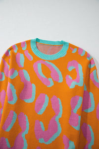 Ladies' Sweater With Colour Block Leopard Print And Round Neck - Liora