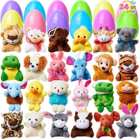 Plush Easter eggs containing mini animal toys for children – pack of 12 surprise eggs.